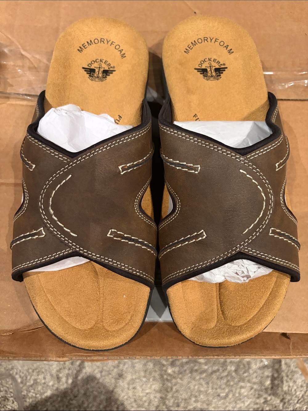 Dockers Brown Leather-Look Crossover Slide Sandals